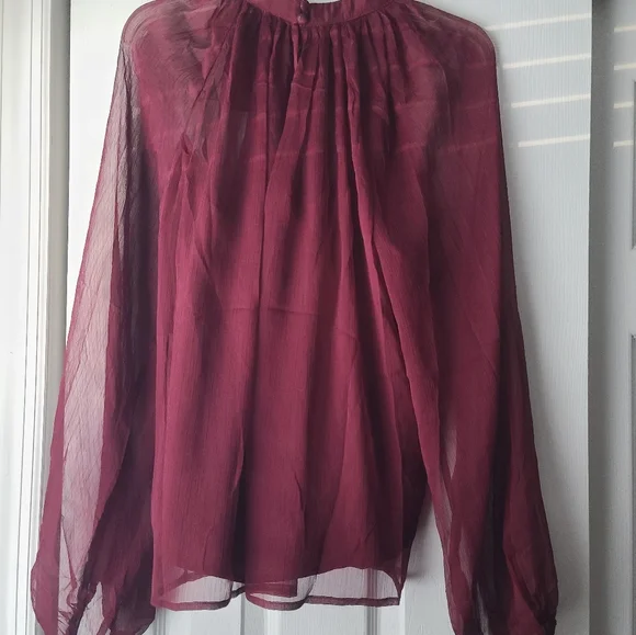 Lulu's Burgundy Sheer Women's Top - Picture 3 of 4